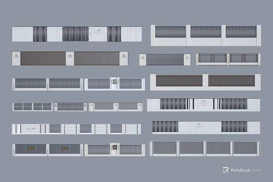Various Modern Building Exterior Wall Designs With Different Textures And Structures 3d model