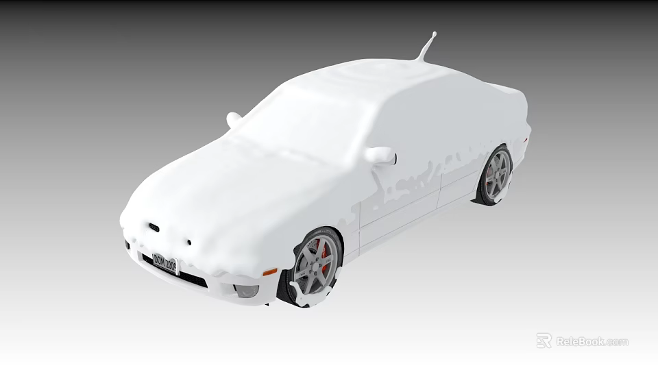 White Sedan Car 3D Rendered Model Featuring Silver Wheels And Antenna 3d model 