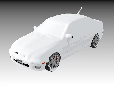 White Sedan Car 3D Rendered Model Featuring Silver Wheels And Antenna 3d model