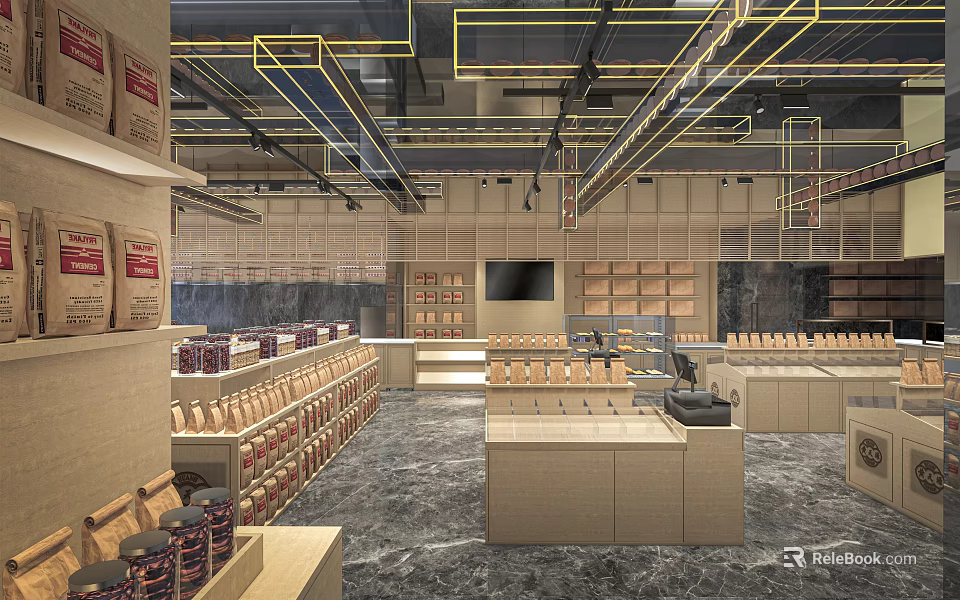 Modern Specialty Store Interior With Neatly Arranged Shelves And Displayed Products 3d model 