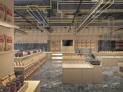 Modern Specialty Store Interior With Neatly Arranged Shelves And Displayed Products 3d model