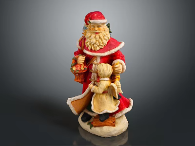 Festive Christmas Decorative Figurine Set With Santa Claus And Child 3d model