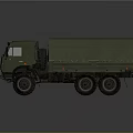 Green Military Truck With Canvas Covered Cargo Bed And Six Wheels
