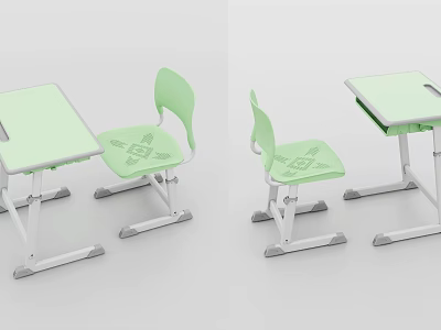 Light Green Student Desk and Chair Set with Ergonomic Design and Comfortable Seating 3d model