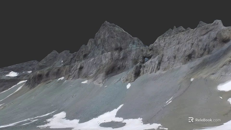 Scenic Rocky Mountain Landscape With Snow Patches And Dark Sky Backdrop 3d model 