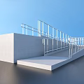 Concrete Platform Structure With Metal Railing And Accessible Ramp Design 3d model