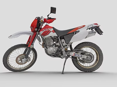 Red And White Off Road Motorcycle With Rugged Design Large Tires And Black Seat 3d model