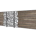 Contemporary Feature Wall With Wooden Slats And Stone Pattern Grilles