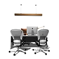 Modern Office Desk Workspace With Mac Computer Brown Chair Desk Lamp And Hanging Light