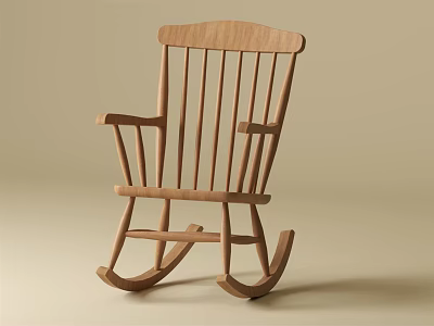 Natural Wooden Rocking Chair With Slatted Back For Comfortable Indoor Use 3d model