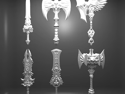 Mythical Weapons Collection Featuring Ornate Swords Axes And Warhammers With Intricate Carvings 3d model