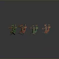 Four Green And Red Mechanical Game Movie Characters In Running Poses