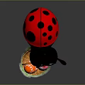 Cute Cartoon Ladybug Standing And Holding Basket With Decorated Easter Eggs Against Gray Background 3d model