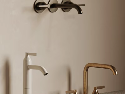 Sleek Modern Faucets in Black White and Brass Styles Including Wall Mounted and Countertop Designs 3d model