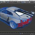 White And Red Custom Sports Car With Rear Wing Large Wheels And Engine Details
