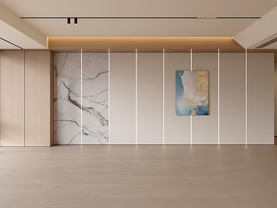 Modern Living Room Interior With Marble Accent Wall Artwork And Wooden Floor 3d model
