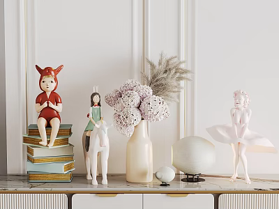 Decorative Sculptures Including Child On Books Girl On Pony And Ballerina With Vase Pampas Grass 3d model