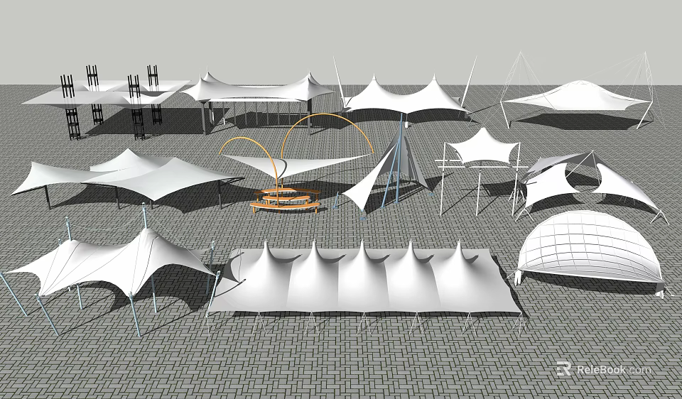 Tension Membrane Architectural Structures With Various Shapes For Outdoor Landscape Shade Design 3d model 