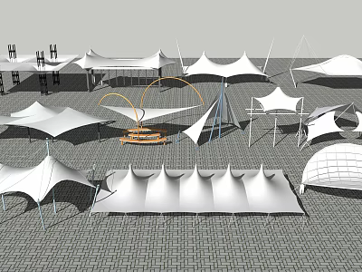 Tension Membrane Architectural Structures With Various Shapes For Outdoor Landscape Shade Design 3d model