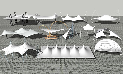 Modern tensioned membrane canopy carport 3d model