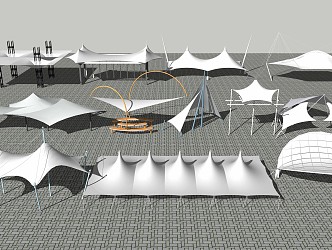 Modern tensioned membrane canopy carport 3d model