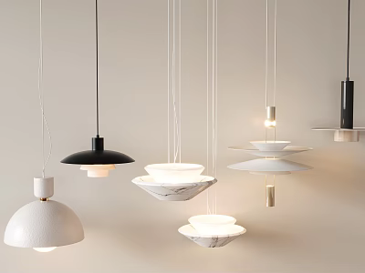 Modern Pendant Lights With Various Black White Designs Marble Ceramic Shades And Dome Bowl Shapes 3d model