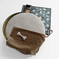 Comfortable Pet Bed With Bone Decoration On Paw Print Rug And Food Bowl