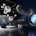 Futuristic Space With Floating Moon Spheres Data Center Racks And Hexagonal Starry Window 3d model