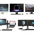 Modern Computer Desktop Setup With Multiple Monitors Laptop Keyboard And Mouse 3d model