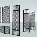 Modern Decorative Room Dividers with Various Grid Patterns and Metal Frames 3d model