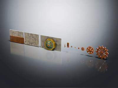 Decorative Textured Panels With Intricate Patterns Various Materials And Gear Ornaments 3d model