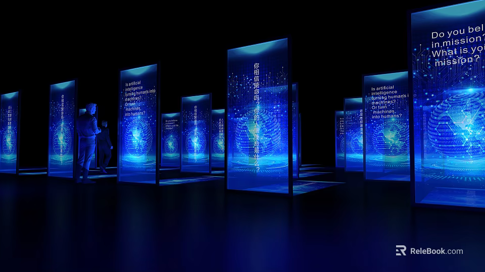 Interactive Event Passage With Blue Illuminated Displays Text And Ambient Lighting 3d model