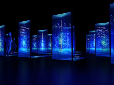 Interactive Event Passage With Blue Illuminated Displays Text And Ambient Lighting 3d model