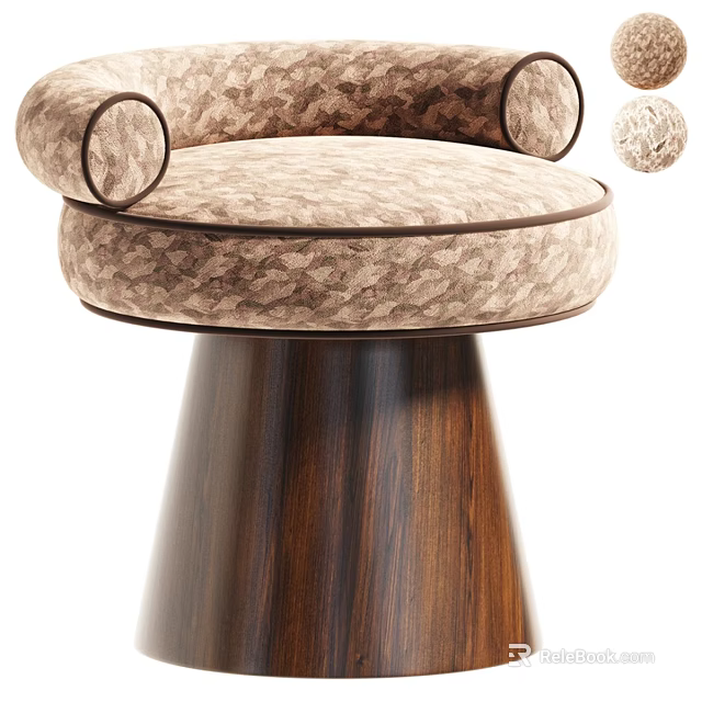 Stylish Patterned Single Chair With Fabric Upholstery And Wooden Tapered Base 3d model 