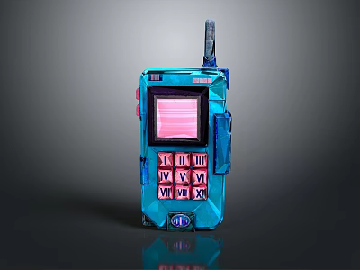 Retro Blue Handheld Entertainment Device With Pink Screen And Buttons 3d model