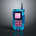 Retro Blue Handheld Entertainment Device With Pink Screen And Buttons
