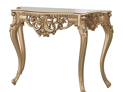 Golden Ornate Decorative Table With Intricate Carvings And Curved Legs Design 3d model