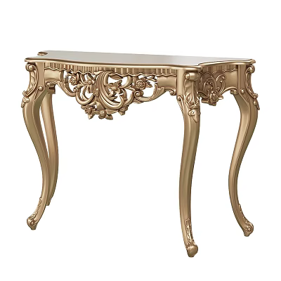 Golden Ornate Decorative Table With Intricate Carvings And Curved Legs Design 3d model