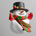 Festive Snowman with Black Top Hat Red Green Striped Scarf and Red Mittens