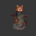 Anthropomorphic Red Panda Character With Blue Scarf Green Outfit Brown Backpack And Outstretched Arms