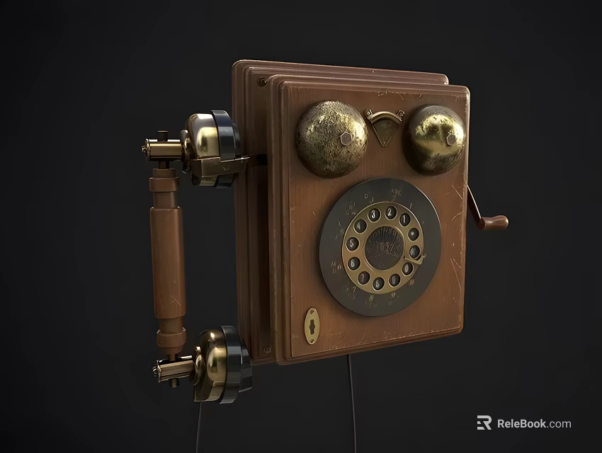 Vintage Wooden Rotary Telephone With Brass Accents And Classic Design Elements 3d model 