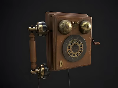 Vintage Wooden Rotary Telephone With Brass Accents And Classic Design Elements 3d model