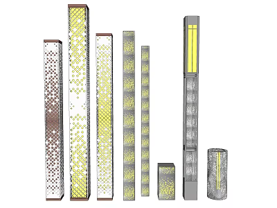 Various Stylish Outdoor Lights With Warm Yellow Light And Decorative Metal Designs 3d model