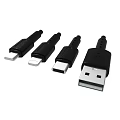 Set Of Four Black USB Adapters With Multiple Connectors For Device Compatibility 3d model
