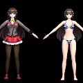 Anime Style Game Movie Character 3D Model in School Uniform and Bikini