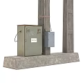Concrete Utility Poles With Electrical Transformers And Power Cables Outdoor