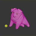 Pink Pig Stuffed Toy Sitting Next To Yellow Ball On Dark Reflective Surface