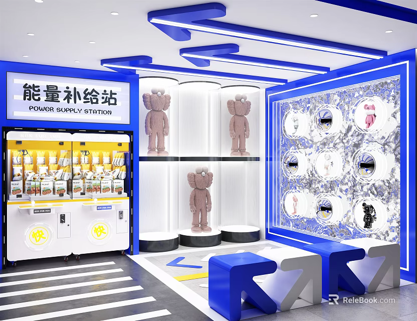 Modern Mall Store With Energy Supply Station Vending Machines Decorative Dolls And Product Display Shelves 3d model 