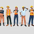 Group of Construction Workers Wearing Yellow Hard Hats And Work Uniforms Standing in a Line