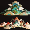 Traditional Chinese Style 3D Hanging Decor With Mountain Pine Trees And Cloud Patterns 3d model